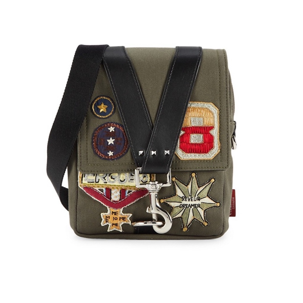 Authentic Valentino Olive Green Crossbody Bag with Patches